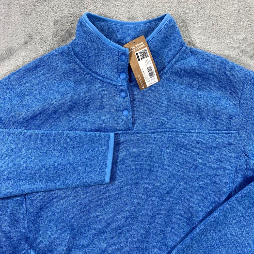 EDDIE BAUER Snap Mock Neck Fleece Pullover‎ Womens XL Blue NEW Heathered 1946